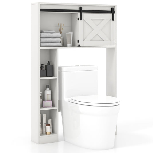 Patiojoy Over The Toilet Storage Cabinet Freestanding Bathroom Organizer with Sliding Barn Door and Storage Shelves