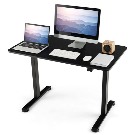 Patiojoy Height Adjustable Electric Desk Sit to Stand Desk with Splice Board Sturdy T-Shaped Metal Bracket Cable Management Hole