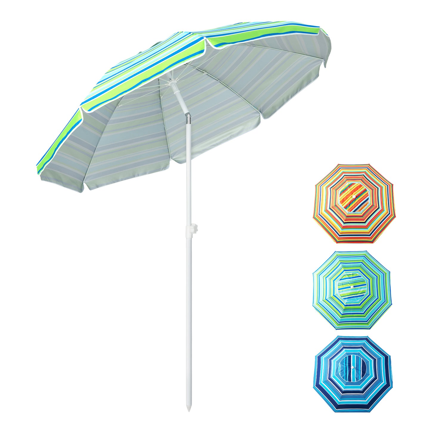 Patiojoy Beach Umbrella Windproof Ventilated Sunshade Shelter with Tilt Mechanism and Sand Anchor