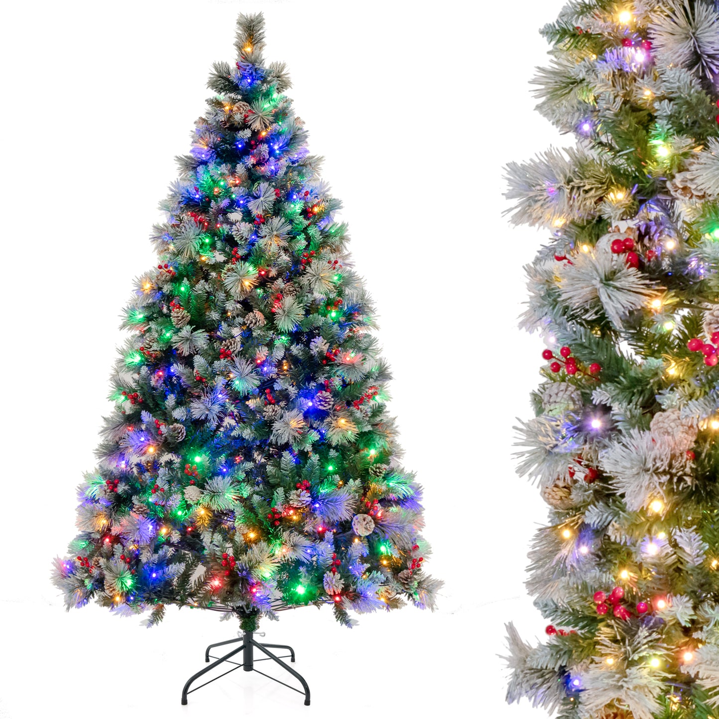 Patiojoy Pre-Lit Artificial Christmas Tree Hinged Xmas Tree with 11 Lighting Modes LED Lights and Branch Tips