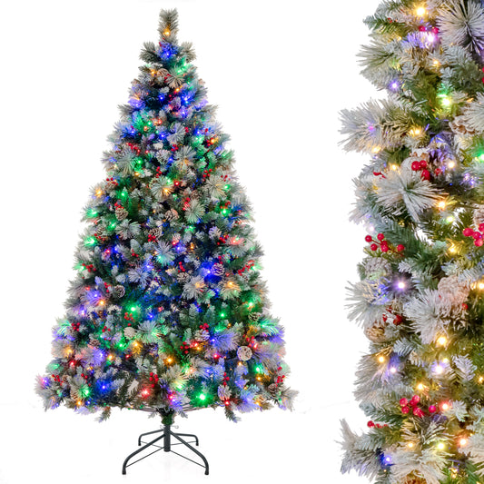 Patiojoy Pre-Lit Artificial Christmas Tree Hinged Xmas Tree with 11 Lighting Modes LED Lights and Branch Tips