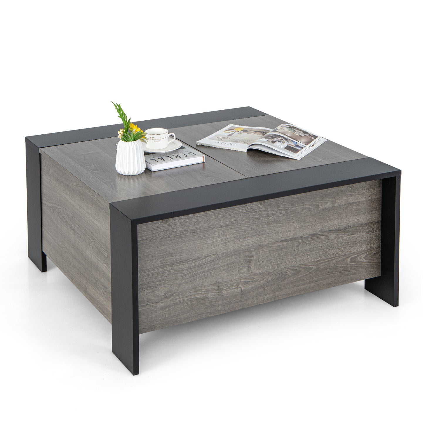 Patiojoy Coffee Table with Sliding Top Square Center Table with Hidden Compartment Extendable Cocktail Tea Table
