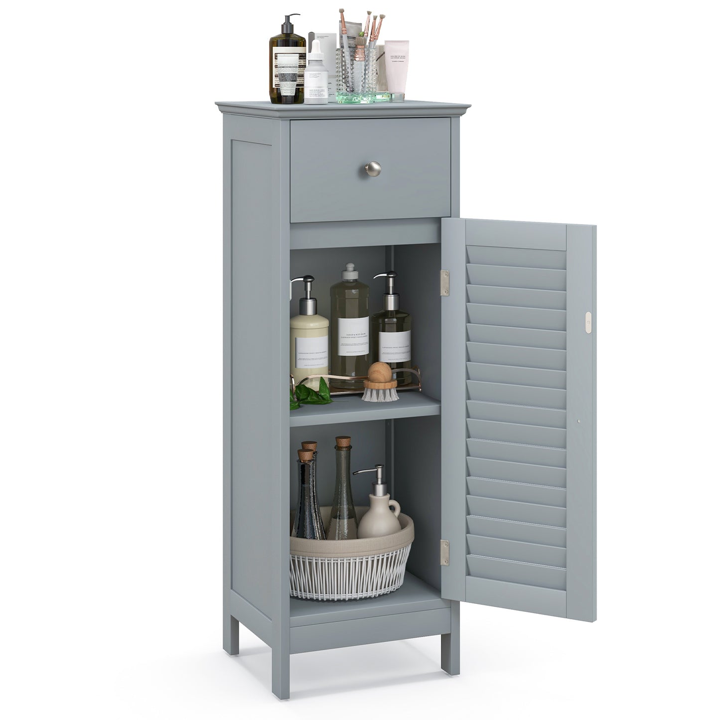 Patiojoy Single Door Bathroom Floor Cabinet Freestanding Storage Organizer Unit with Adjustable Shelf Multifunctional Storage Cabinet