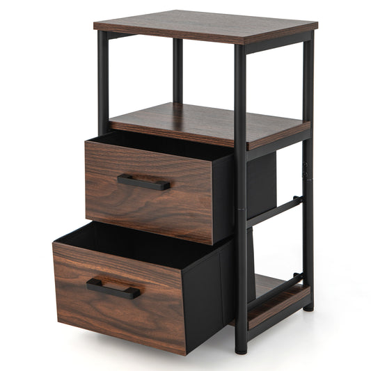 Patiojoy Nightstand with 2 Drawers Retro Bedside Table with Storage Sofa Side End Table with Removable Fabric Drawers