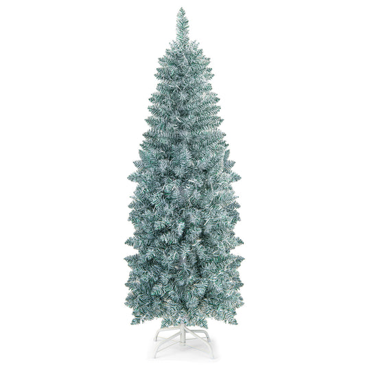 Patiojoy Pre-lit Artificial Christmas Tree Hinged Holiday Decoration Pencil Tree with Multi-color LED Lights