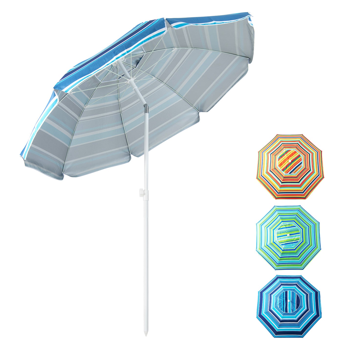 Patiojoy Beach Umbrella Windproof Ventilated Sunshade Shelter with Tilt Mechanism and Sand Anchor