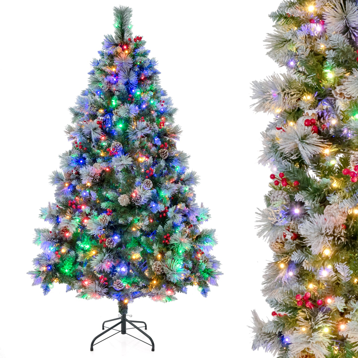 Patiojoy Pre-Lit Artificial Christmas Tree Hinged Xmas Tree with 11 Lighting Modes LED Lights and Branch Tips