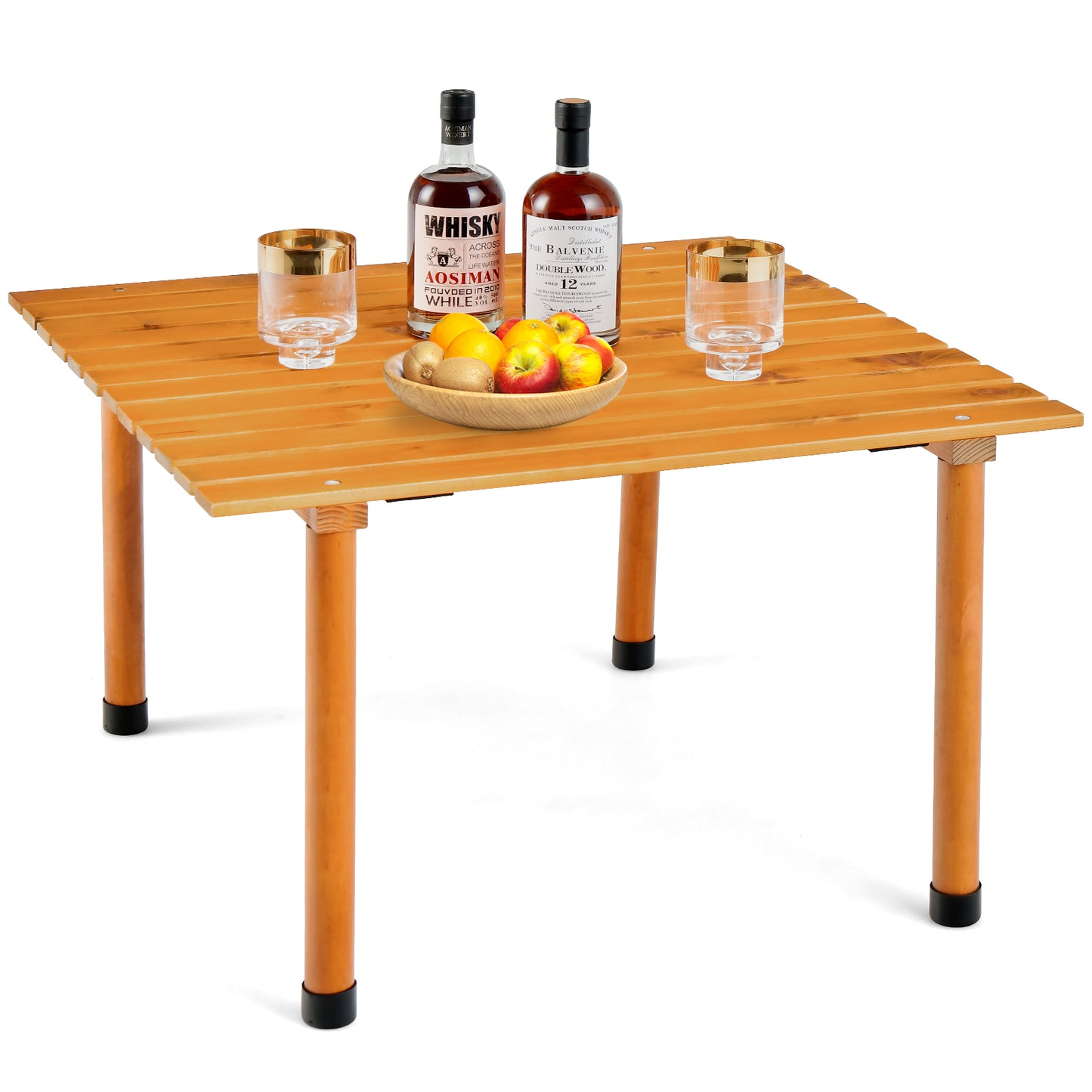 Patiojoy Folding Picnic Table Wooden Roll Up Travel Camping Table with Carrying Bag Portable Lightweight Floor Table