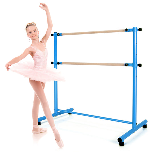 Patiojoy Double Ballet Barre Freestanding Adjustable Dancing Barre Beech Wood Ballet Bar with Anti-Slip Footpads 5 Adjustable Heights