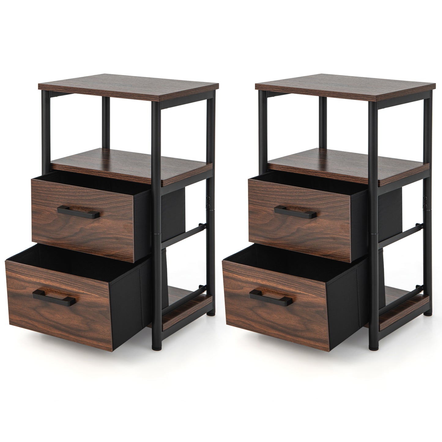 Patiojoy Nightstand with 2 Drawers Retro Bedside Table with Storage Sofa Side End Table with Removable Fabric Drawers