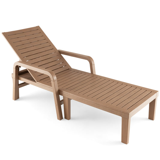 Patiojoy Patio Chaise Lounge Chair Outdoor Recliner Chair with 4-Position Adjustable Backrest Curved Armrests All Weather PP Lounge Chair