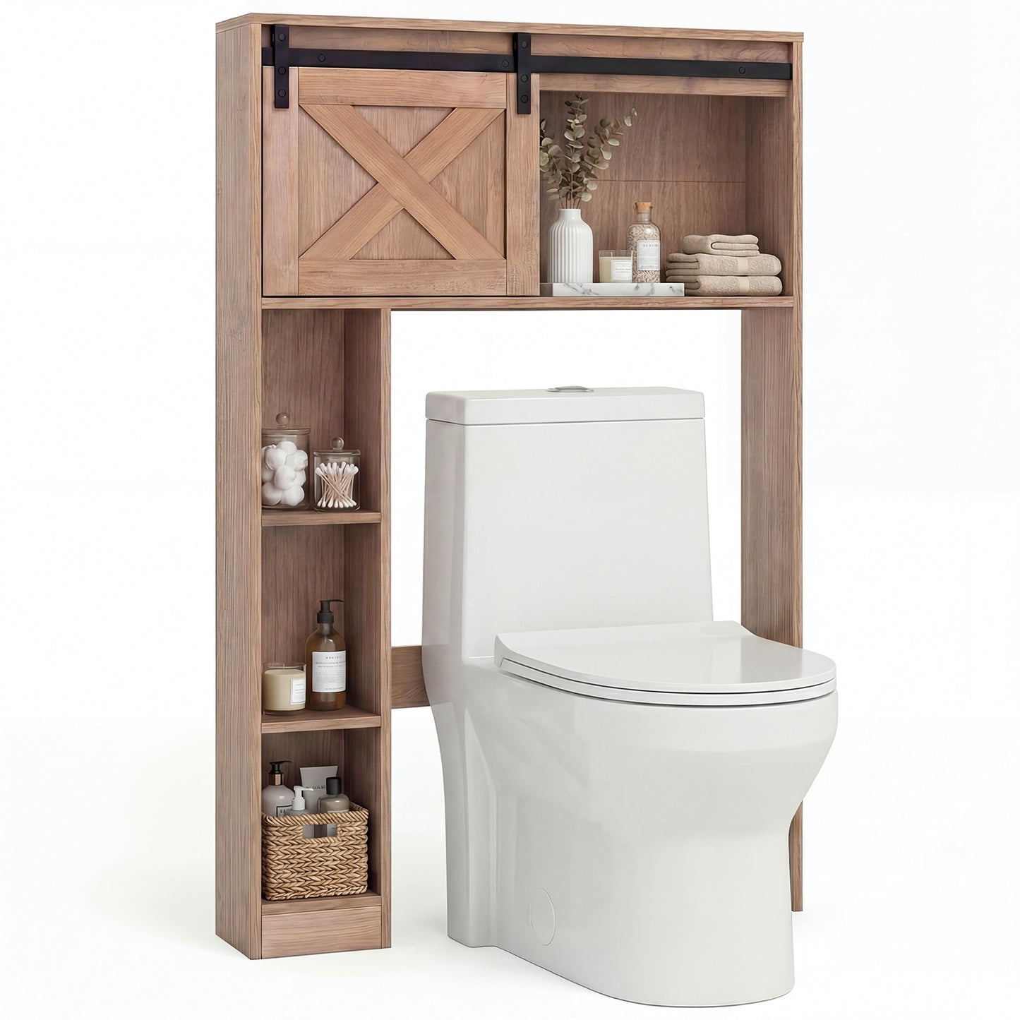 Patiojoy Over The Toilet Storage Cabinet Freestanding Bathroom Organizer with Sliding Barn Door and Storage Shelves