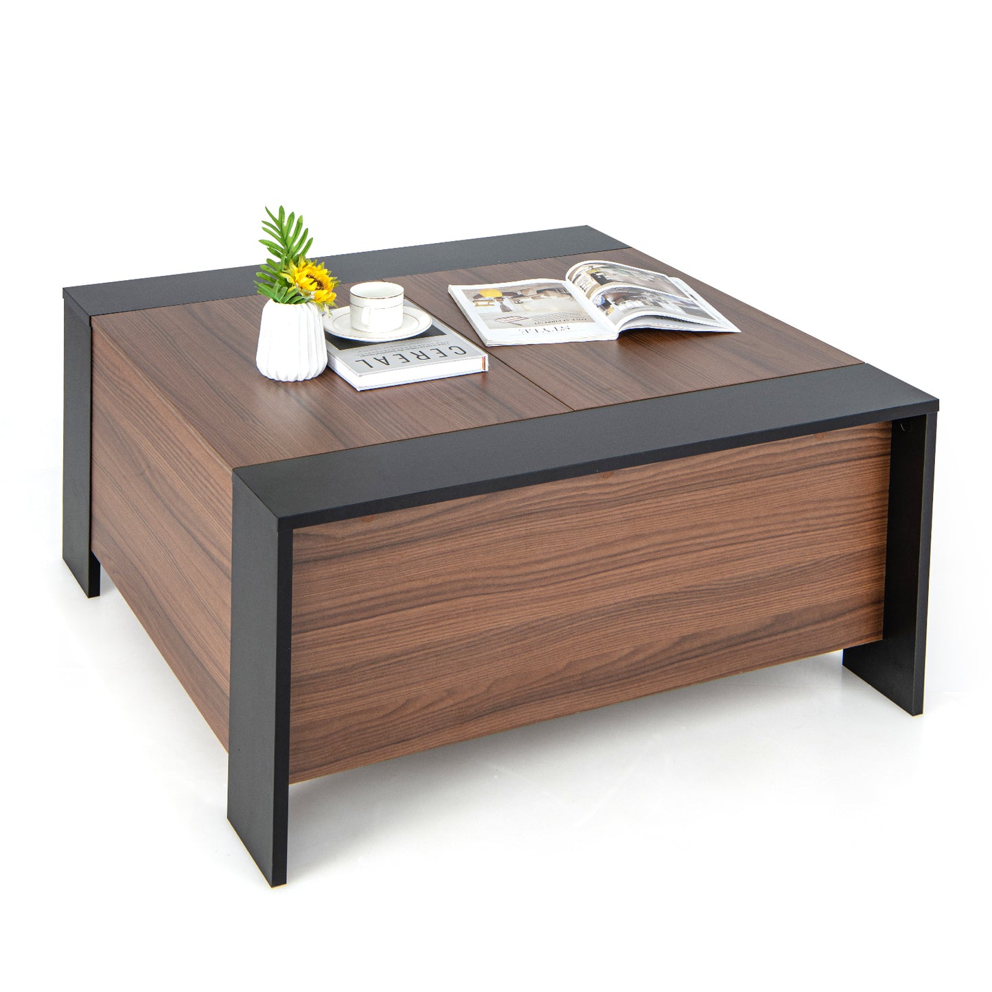 Patiojoy Coffee Table with Sliding Top Square Center Table with Hidden Compartment Extendable Cocktail Tea Table