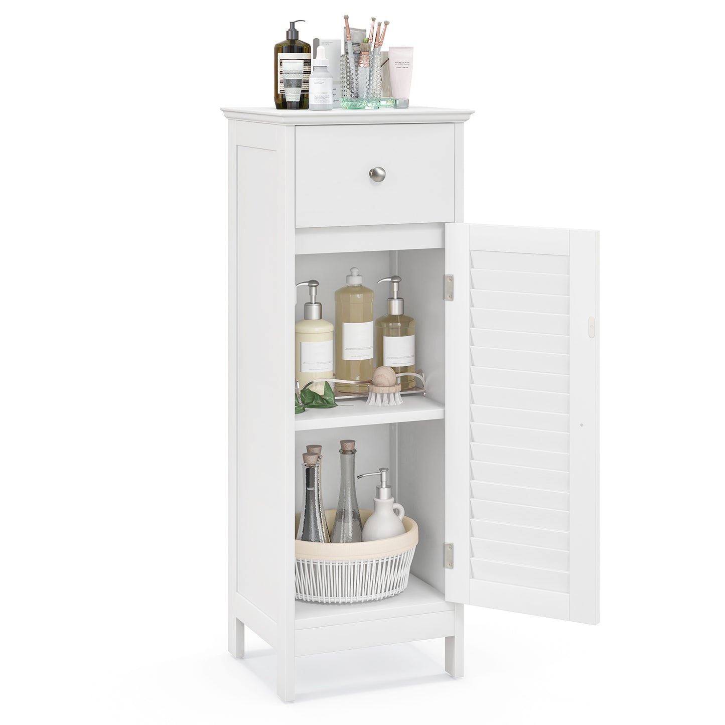 Patiojoy Single Door Bathroom Floor Cabinet Freestanding Storage Organizer Unit with Adjustable Shelf Multifunctional Storage Cabinet
