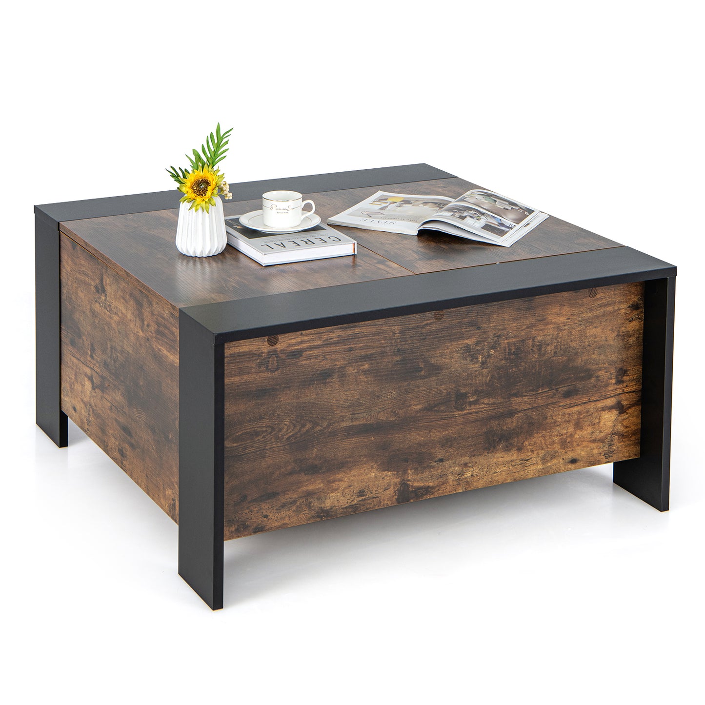 Patiojoy Coffee Table with Sliding Top Square Center Table with Hidden Compartment Extendable Cocktail Tea Table