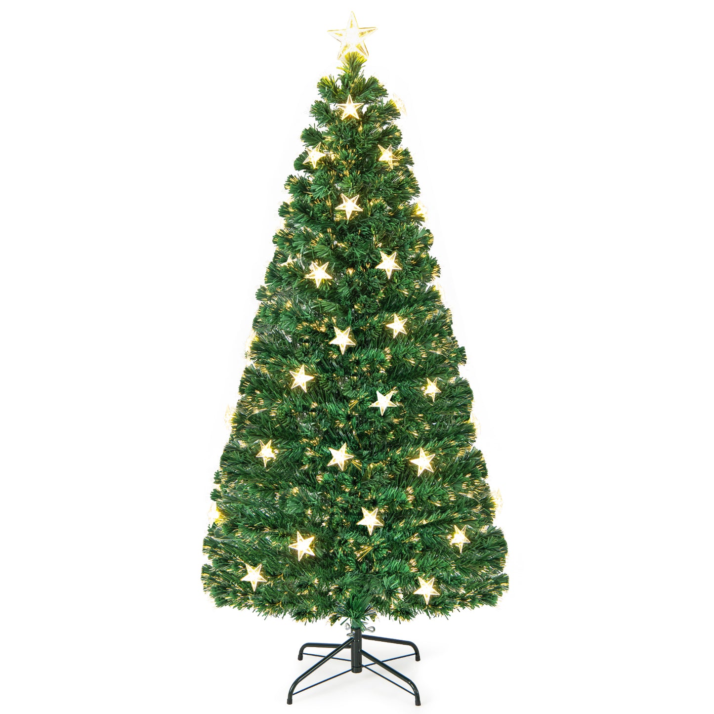 Patiojoy Artificial Christmas Tree Prelit Fiber Optic Xmas Tree with Warm White Lights 8 Light Modes