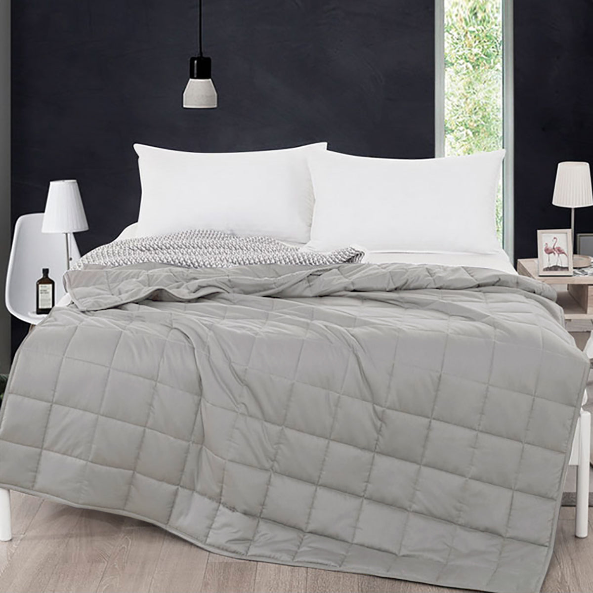 Topbuy Weighted Blankets 100% Cotton Glass Beads Filler Queen/King Size Light Gray