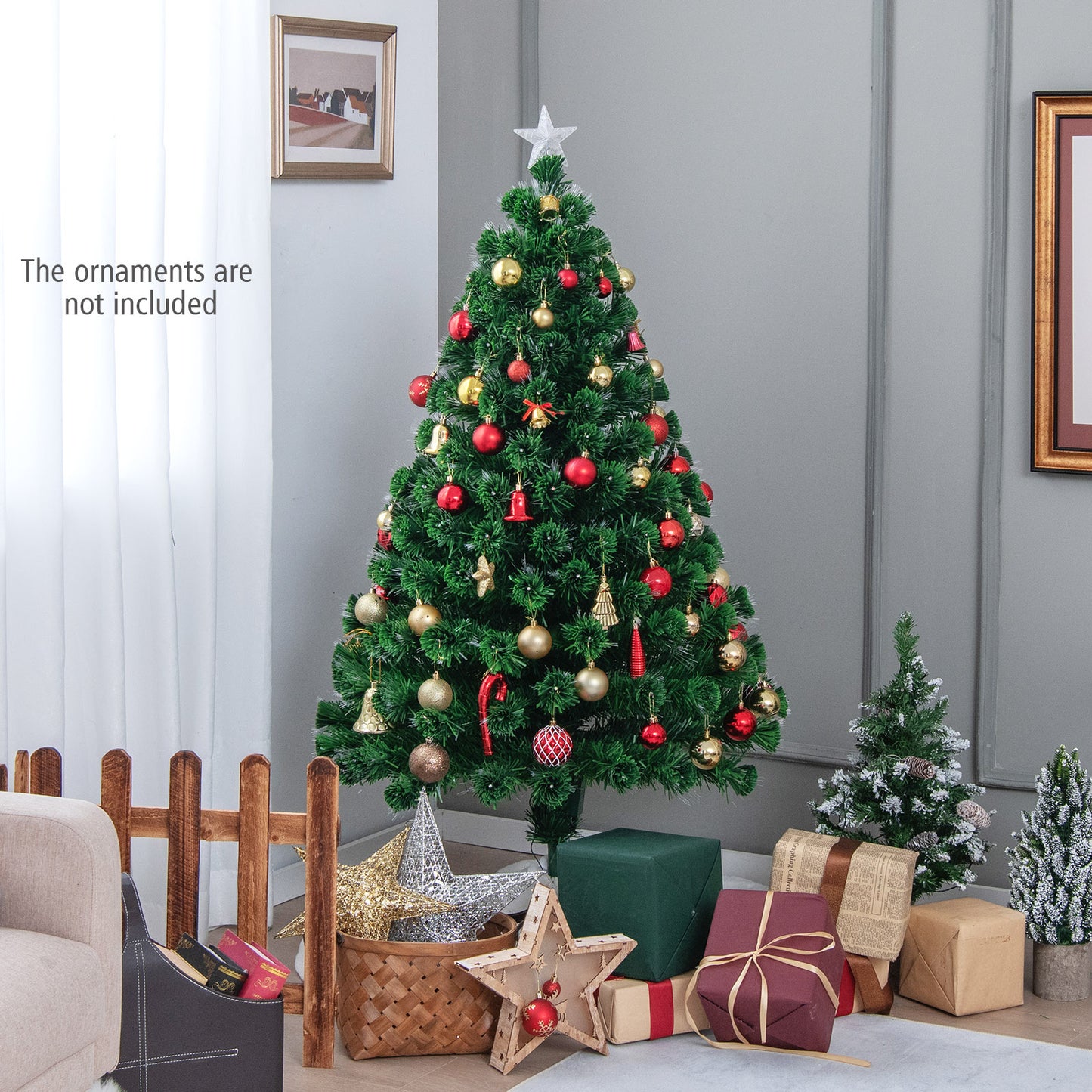 Patiojoy 5ft Pre-Lit Optical Fiber Christmas Tree Artificial PVC Branches with LED Lights and Top Star