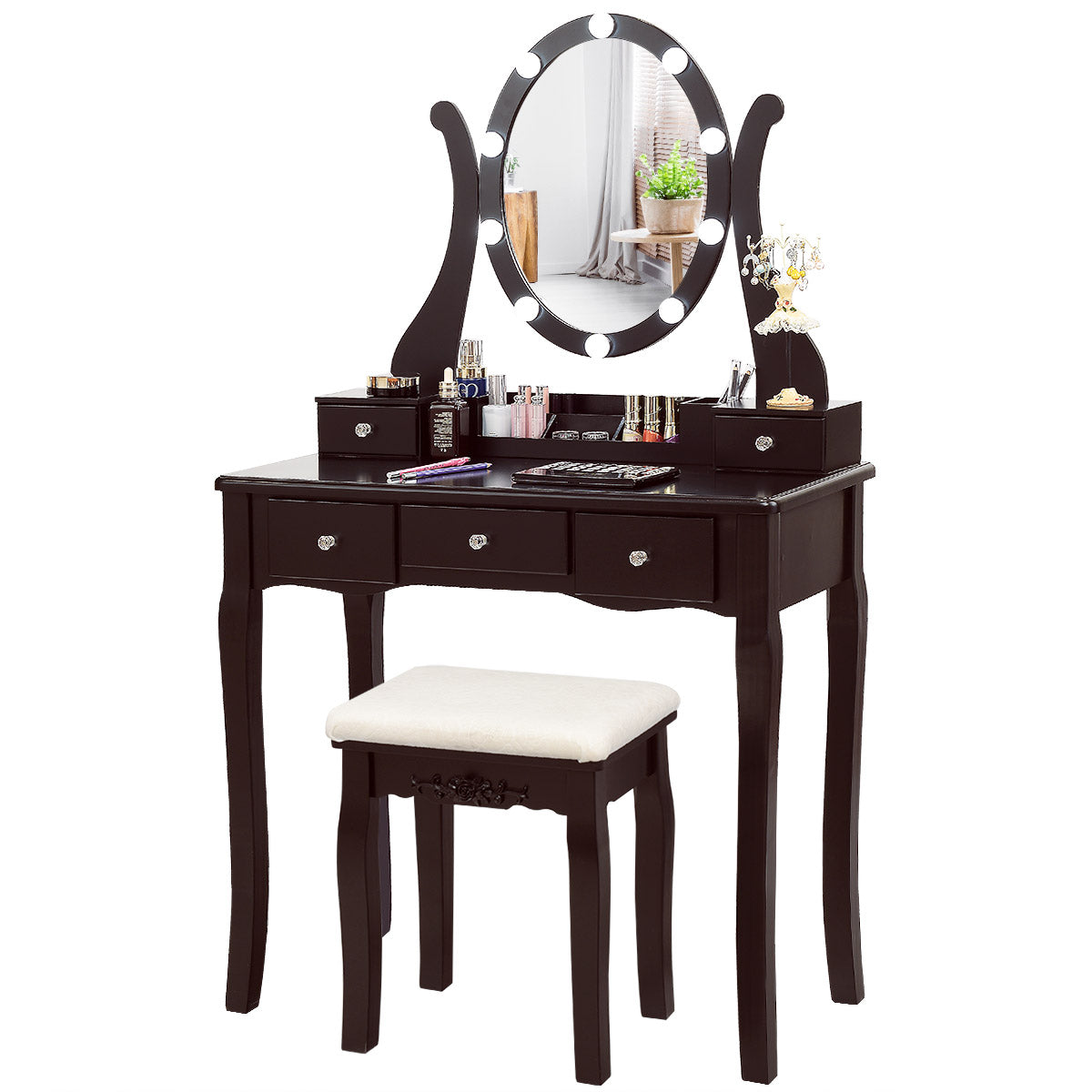 Topbuy Makeup Dressing Table set with 10 Light Bulbs and Touch Switch Vanity Table Set