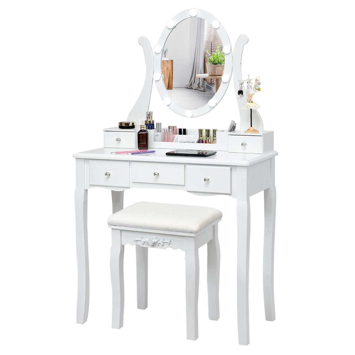 Topbuy Makeup Dressing Table set with 10 Light Bulbs and Touch Switch Vanity Table Set