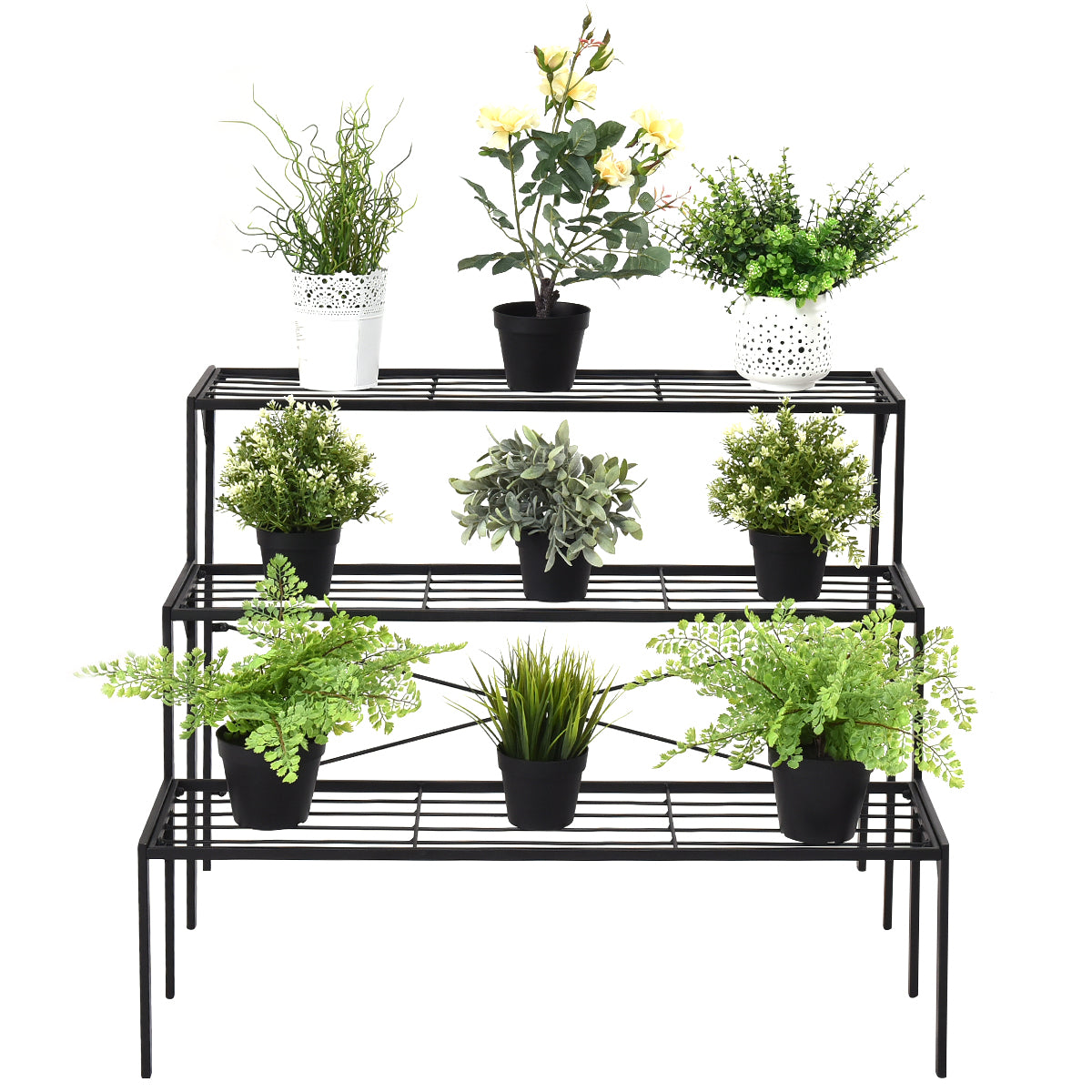 Topbuy 3-Tier Metal Flower Plant Shelf Stand Display Rack Black
