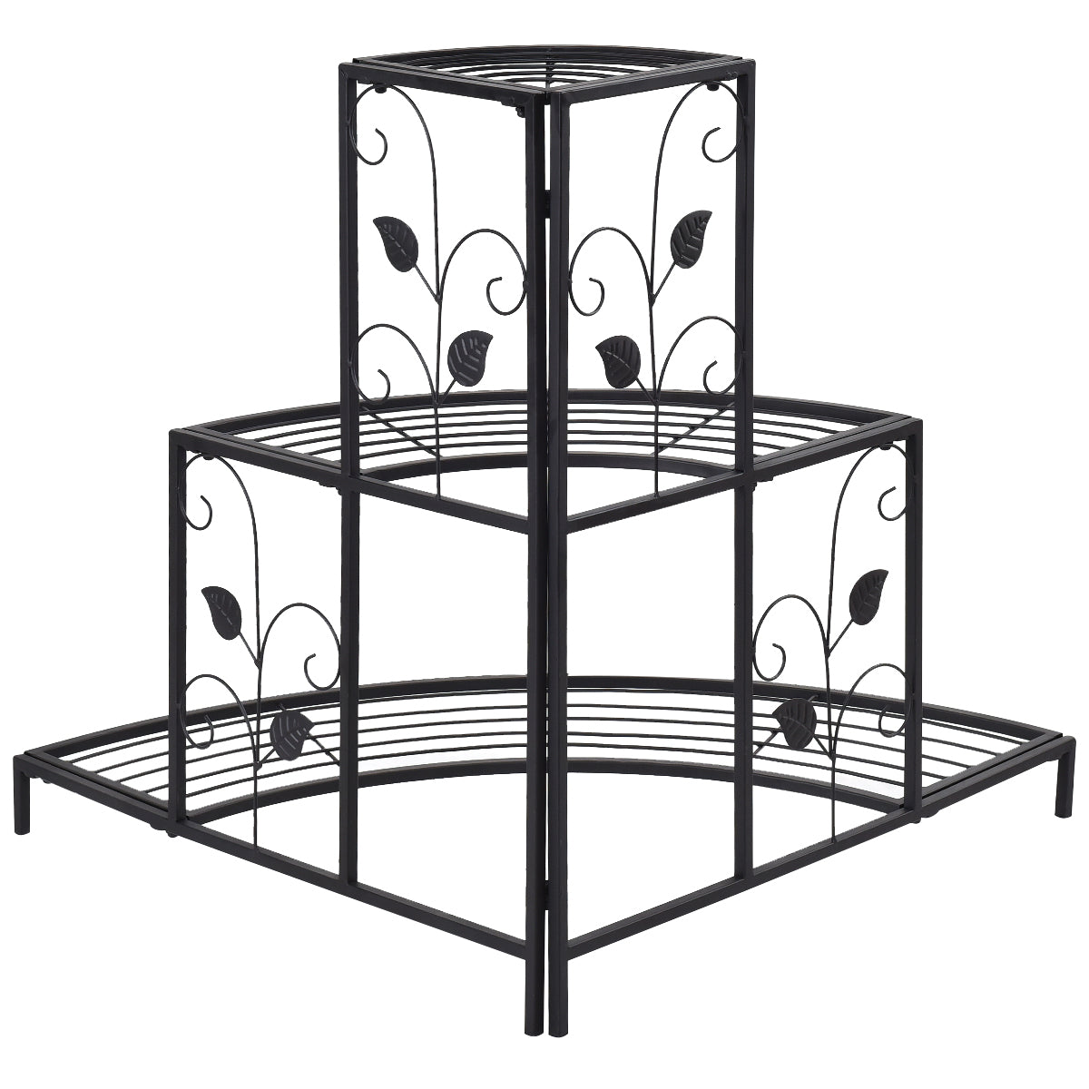 3-Tier Metal Plant Pot Shelf Corner Stand Display Rack Black