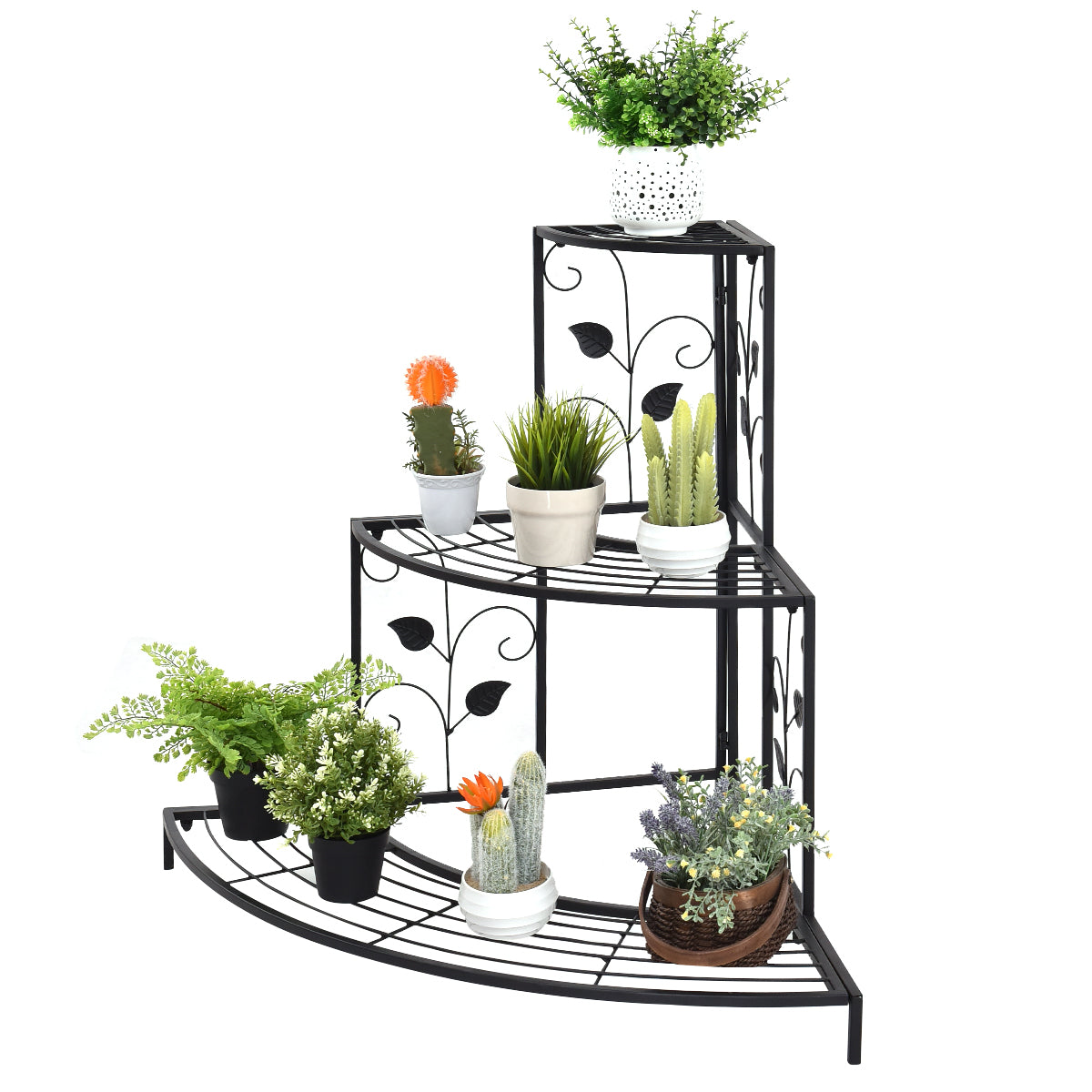 3-Tier Metal Plant Pot Shelf Corner Stand Display Rack Black