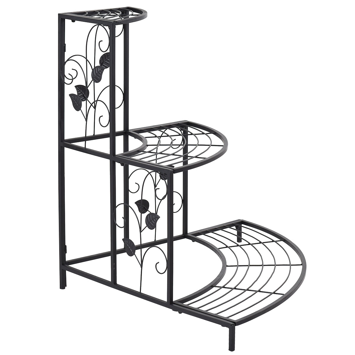 3-Tier Metal Plant Pot Shelf Corner Stand Display Rack Black