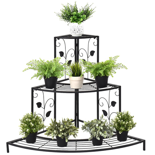 3-Tier Metal Plant Pot Shelf Corner Stand Display Rack Black