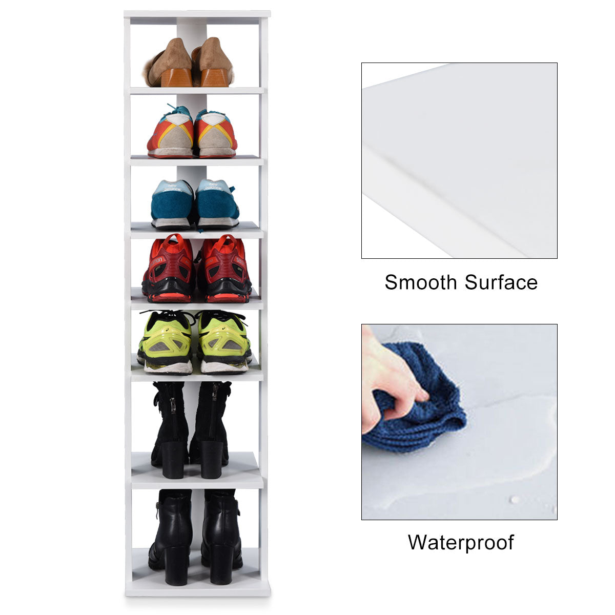 Topbuy 7-Tier Shoe Rack Free Standing Shelving Storage Organizer White