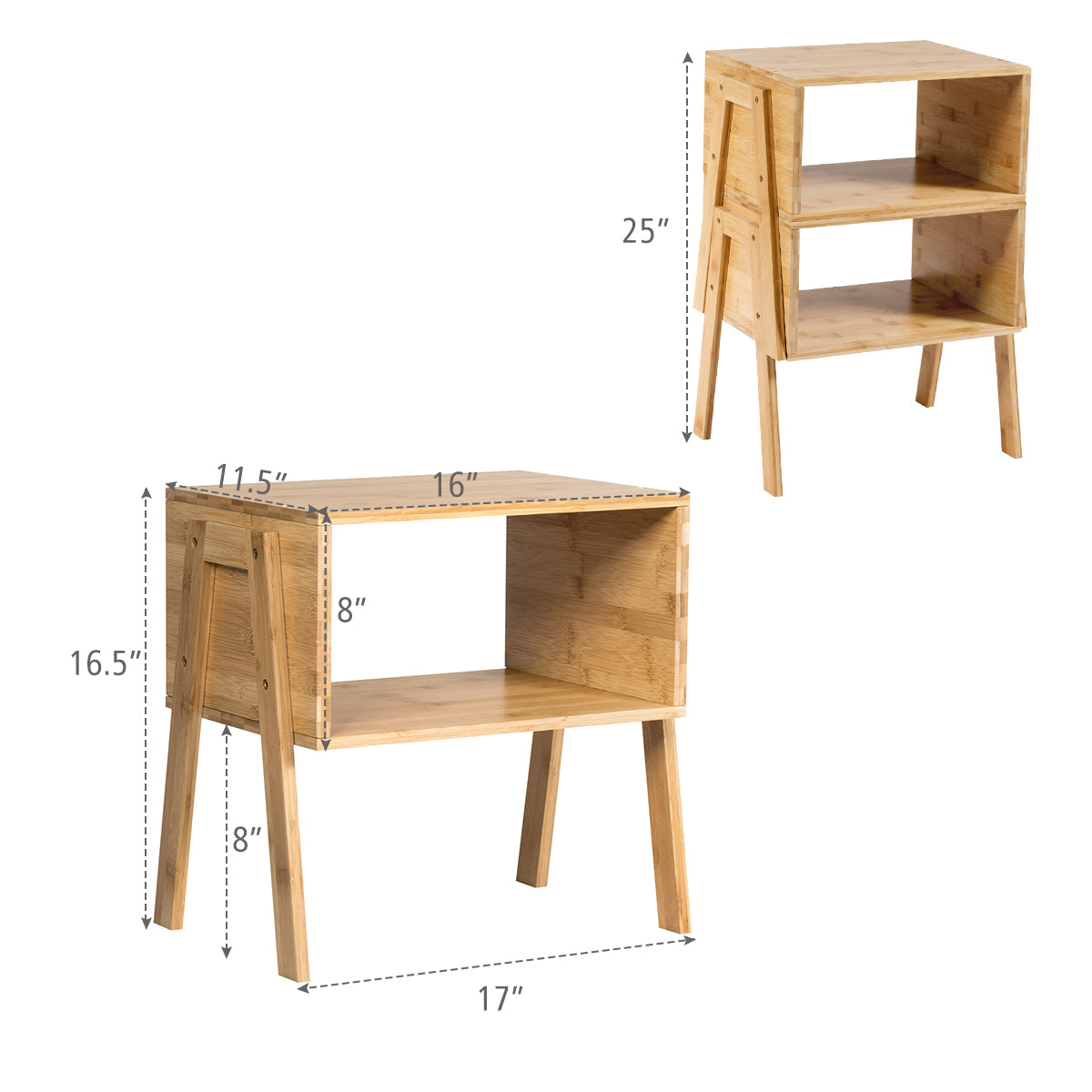 Topbuy Set of 2 Nightstand Stackable Bamboo End Table w/Storage Shelf