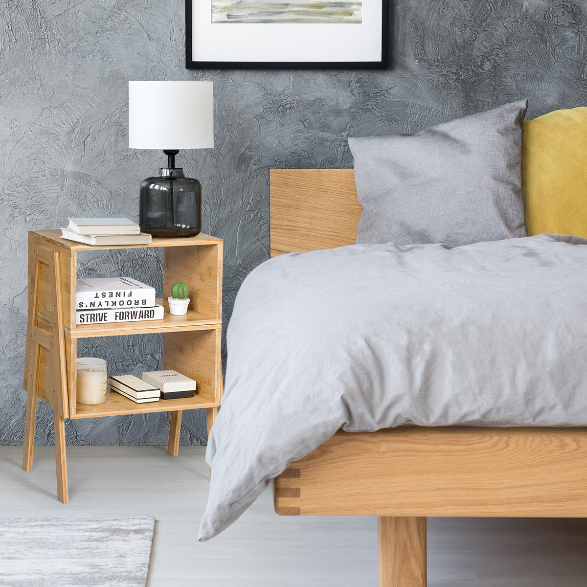 Topbuy Set of 2 Nightstand Stackable Bamboo End Table w/Storage Shelf