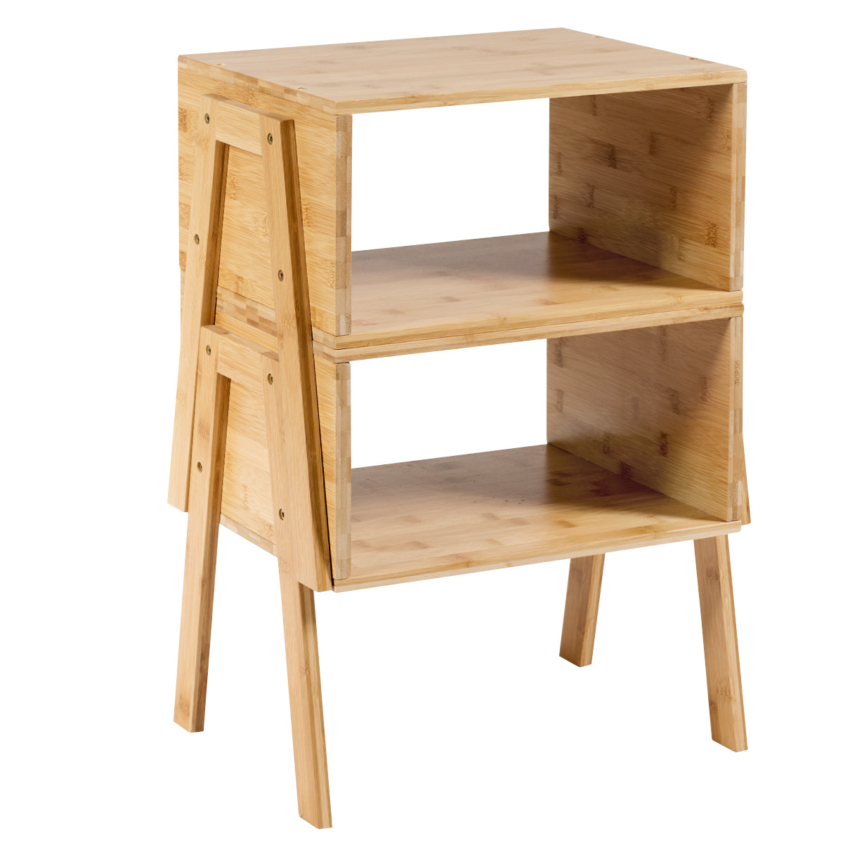 Topbuy Set of 2 Nightstand Stackable Bamboo End Table w/Storage Shelf