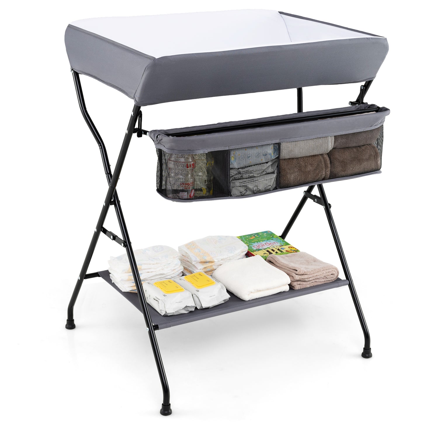 Topbuy Infant Folding Changing Table Portable Baby Diaper Station Gray