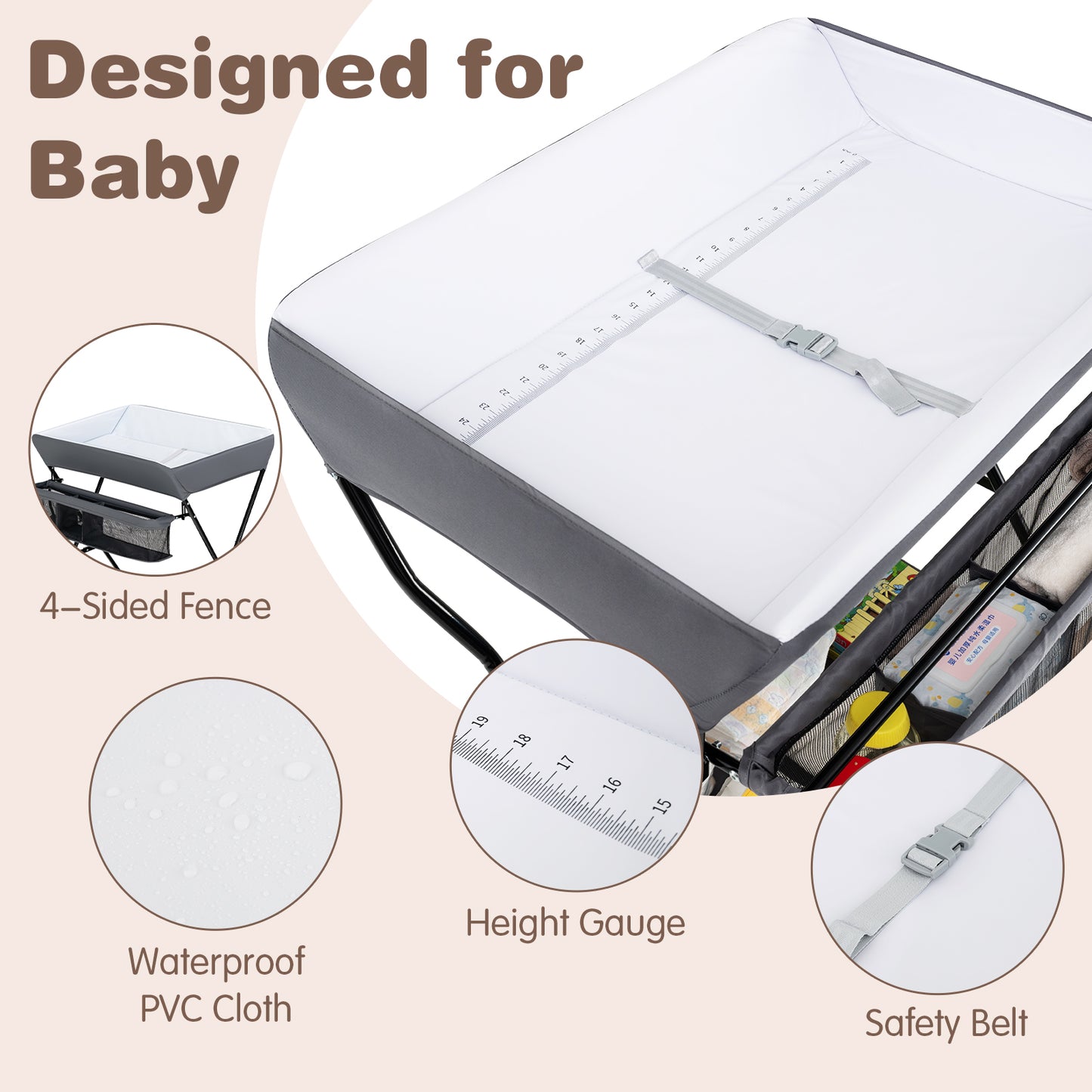 Topbuy Infant Folding Changing Table Portable Baby Diaper Station Gray