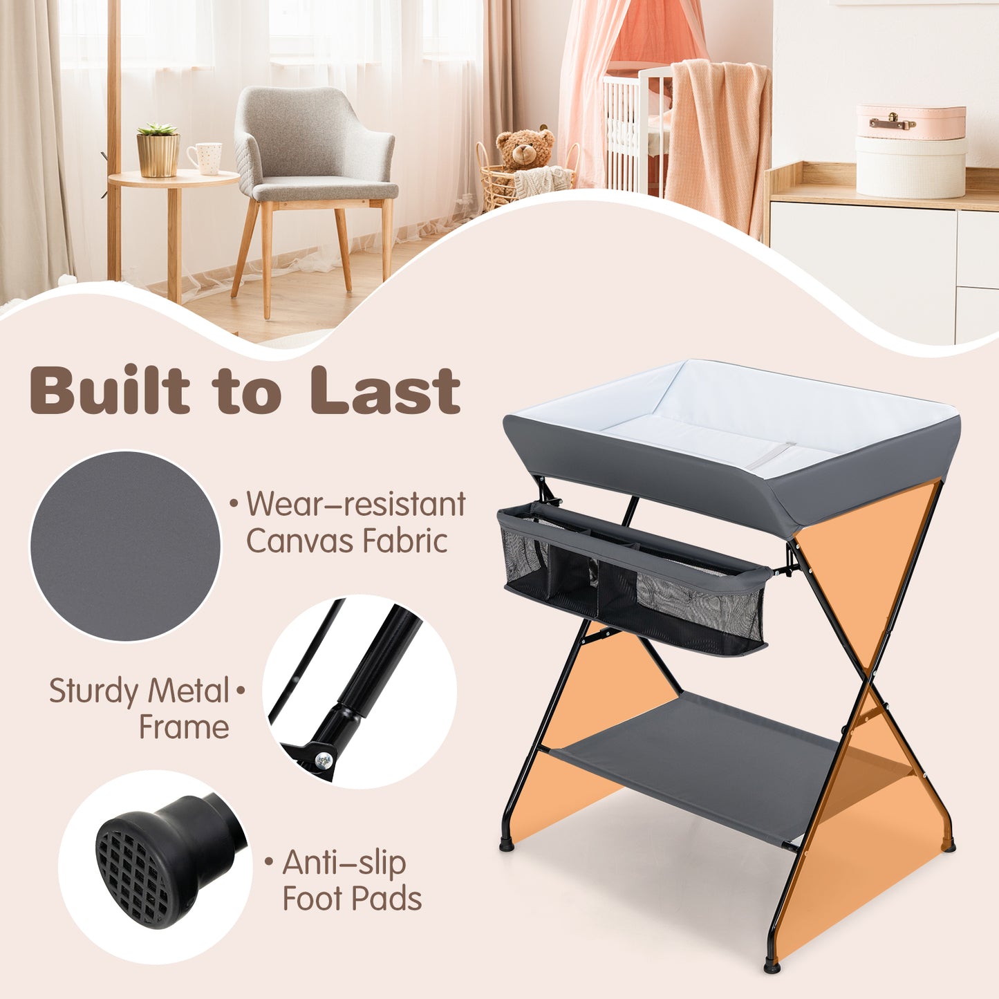 Topbuy Infant Folding Changing Table Portable Baby Diaper Station Gray