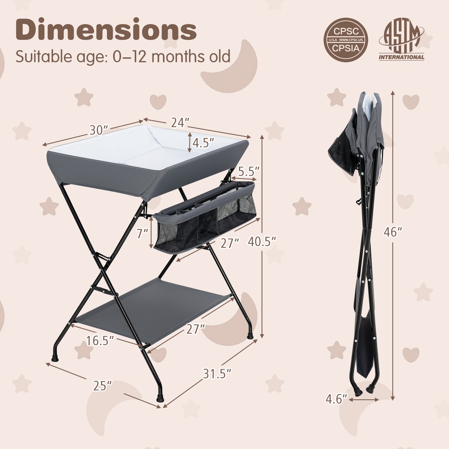 Topbuy Infant Folding Changing Table Portable Baby Diaper Station Gray