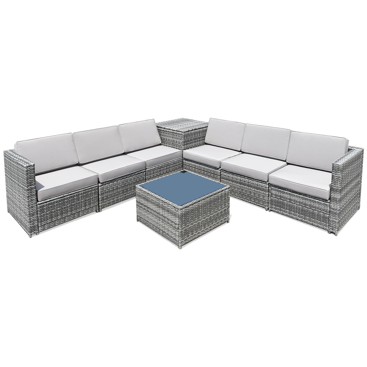 8PCS Rattan Wicker Sectional Cushioned &Sofa Storage Table