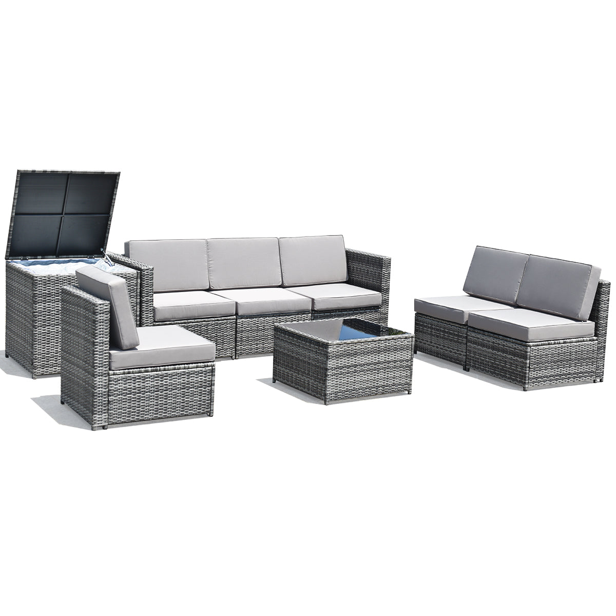 8PCS Rattan Wicker Sectional Cushioned &Sofa Storage Table