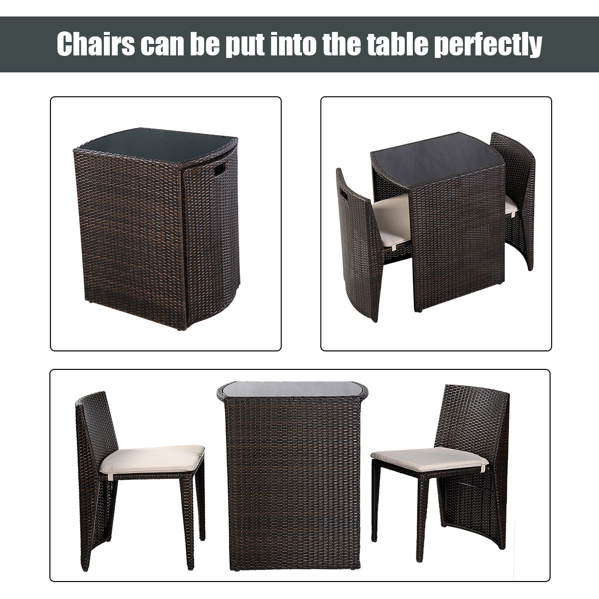 3 PCS Wicker Bistro Set Outdoor Rattan Conversation Furniture