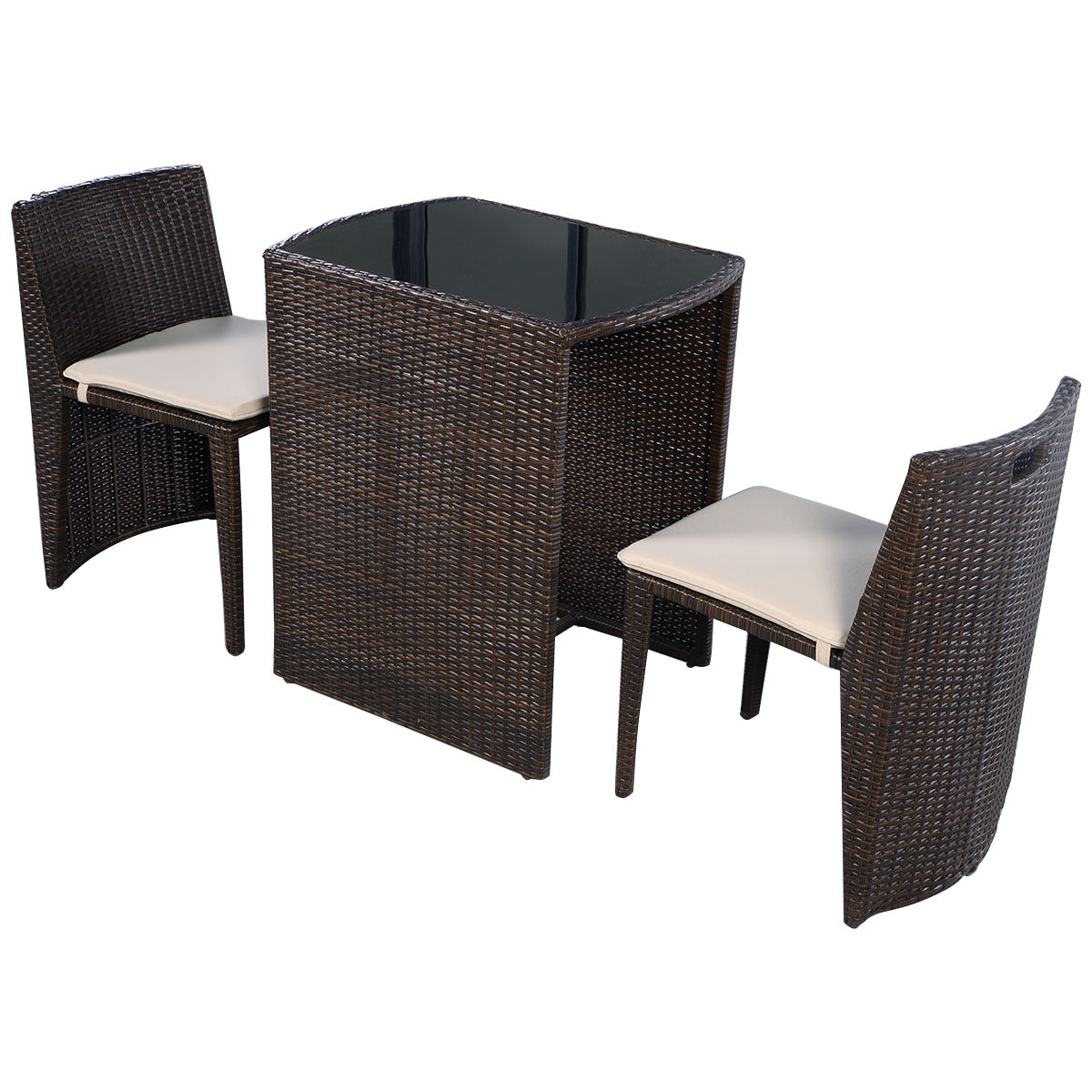 3 PCS Wicker Bistro Set Outdoor Rattan Conversation Furniture