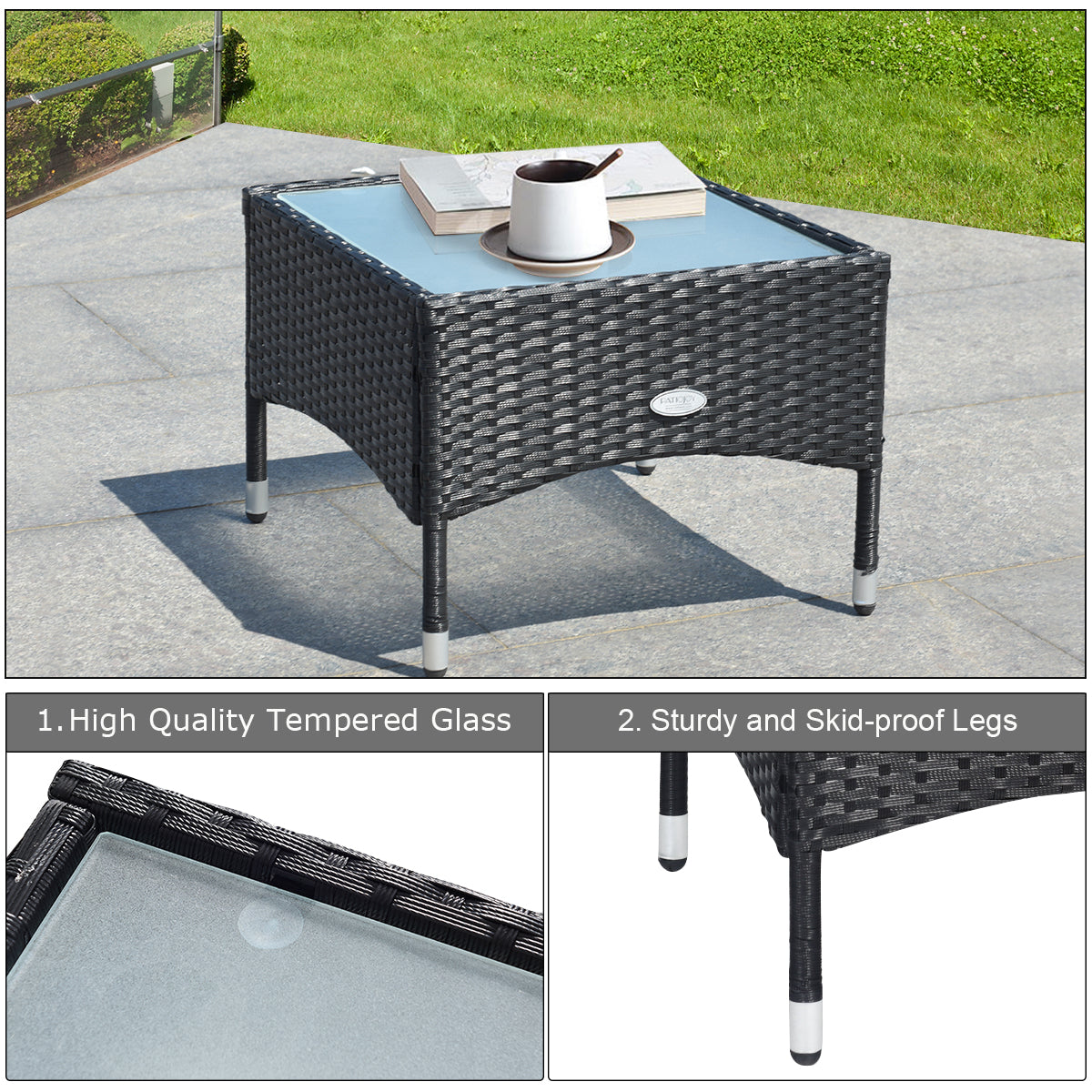 Patiojoy Rattan Table And Chairs Set Wicker Furniture Set of 3 Black