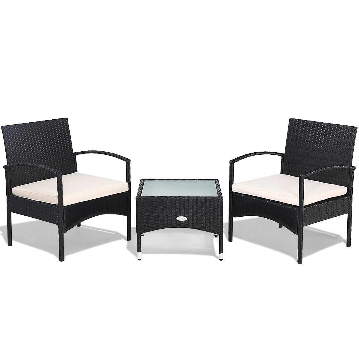 Patiojoy Rattan Table And Chairs Set Wicker Furniture Set of 3 Black
