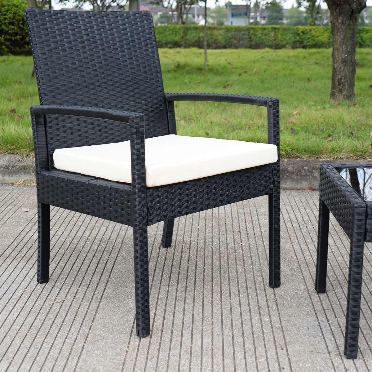 Topbuy 3PCS Rattan Table & Chairs Set Wicker Cushioned Furniture Black