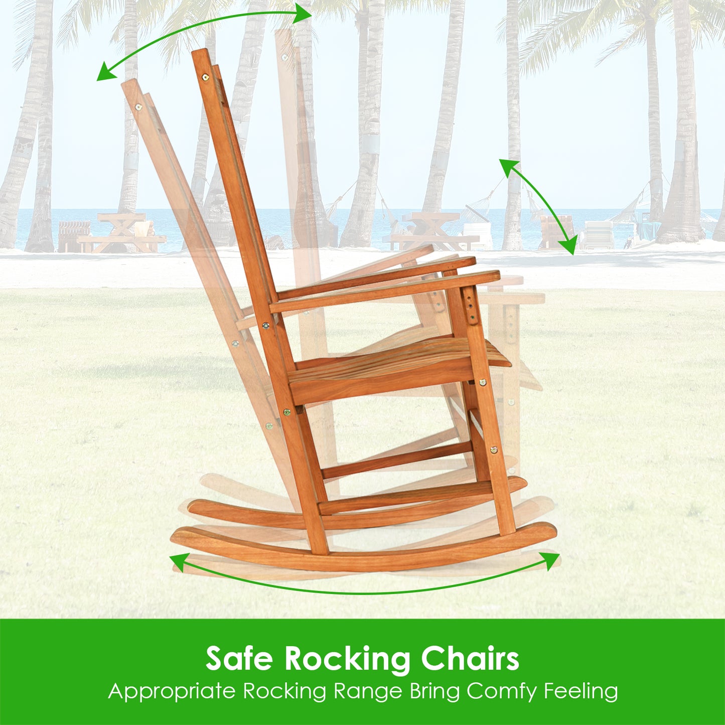 Patiojoy Outdoor 3 Pieces Wooden Rocking Chair Set Patio Rocker Chair and Table