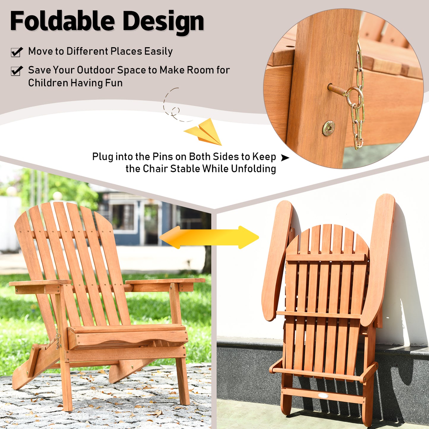 Patiojoy Outdoor Foldable Adirondack Chair Patio Recliner Eucalyptu