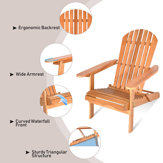 Patiojoy Outdoor Foldable Adirondack Chair Patio Recliner Eucalyptu
