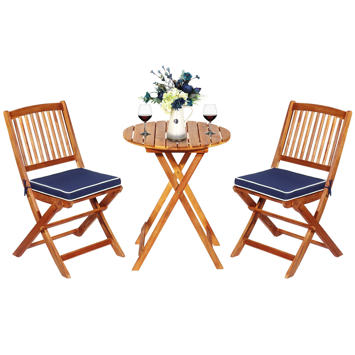 Patiojoy 3PCS Patio Folding Wooden Furniture Conversation Set Indoor & Outdoor