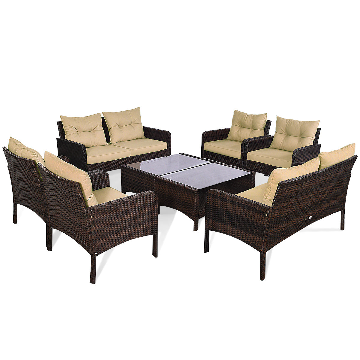 Patiojoy 4 PCS Outdoor Patio Rattan Furniture Garden Lawn Cushioned Sofa Set