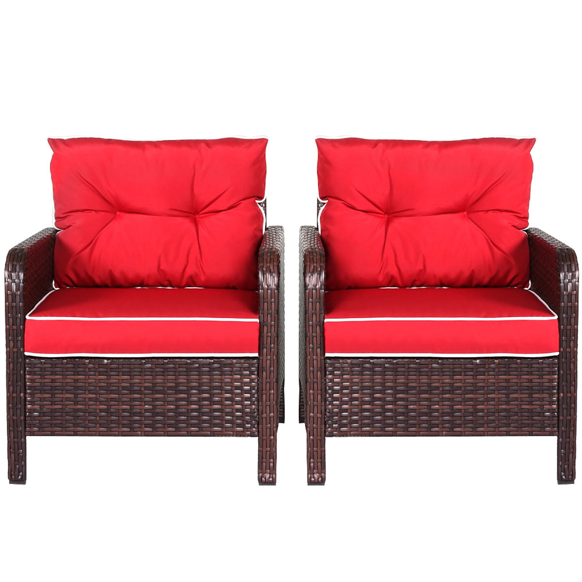 Patiojoy 4 PCS Outdoor Patio Rattan Furniture Garden Lawn Cushioned Sofa Red